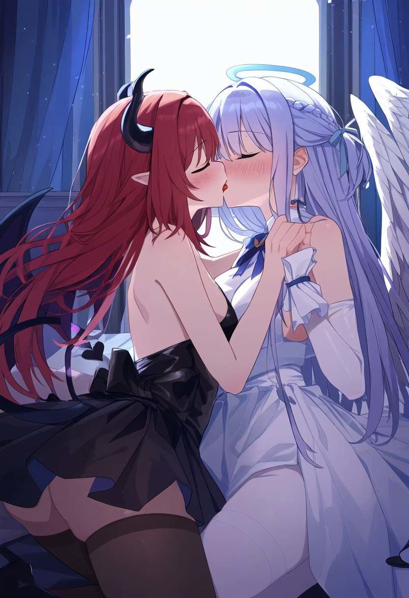 天使と悪魔の禁断の愛し合い交わってはイケナイ2人の秘密の関係｜百合イラスト500枚（ゆり・レズ・キス・セックス）_9